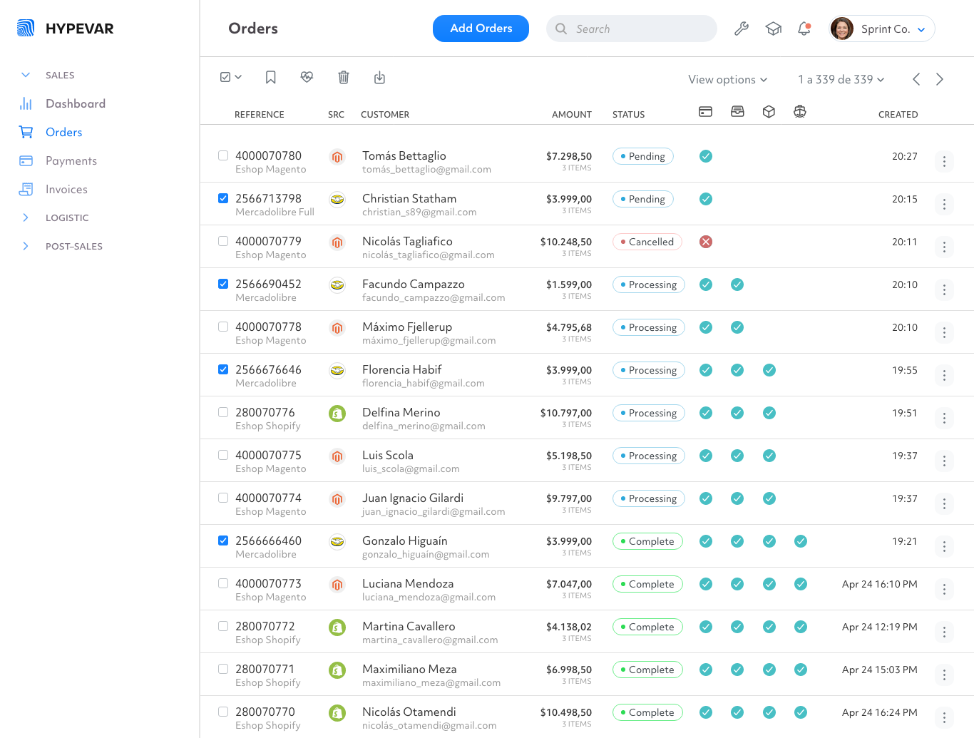 Hypevar centraliza pedidos